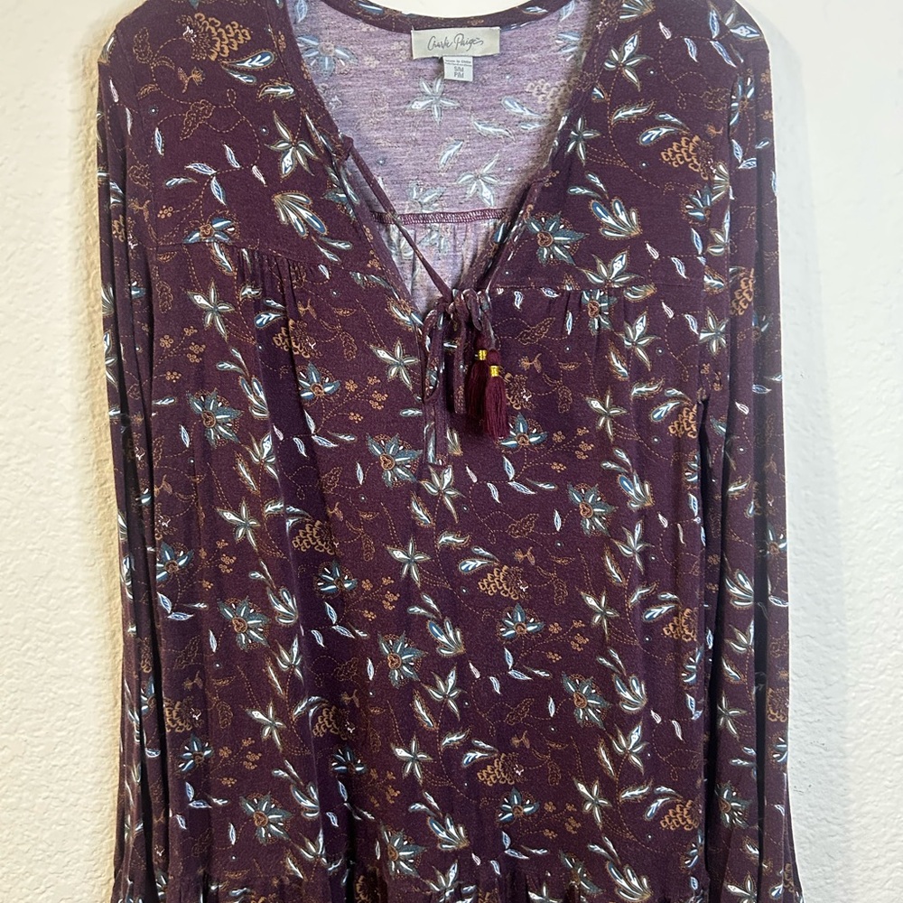Charlie Paige Plum Floral Long Sleeve Top S/M Country Boho Western Fall Flowy‎
